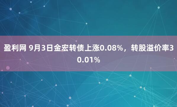 盈利网 9月3日金宏转债上涨0.08%，转股溢价率30.01%