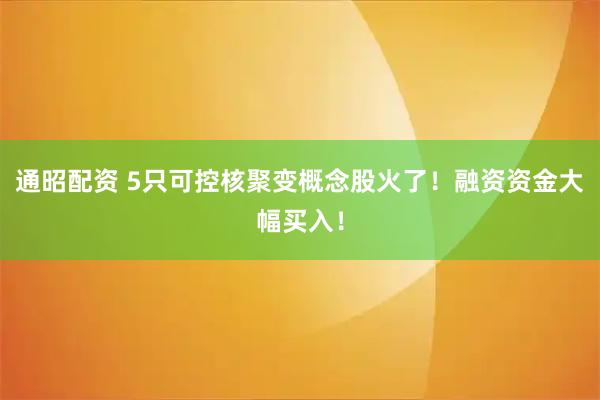 通昭配资 5只可控核聚变概念股火了！融资资金大幅买入！